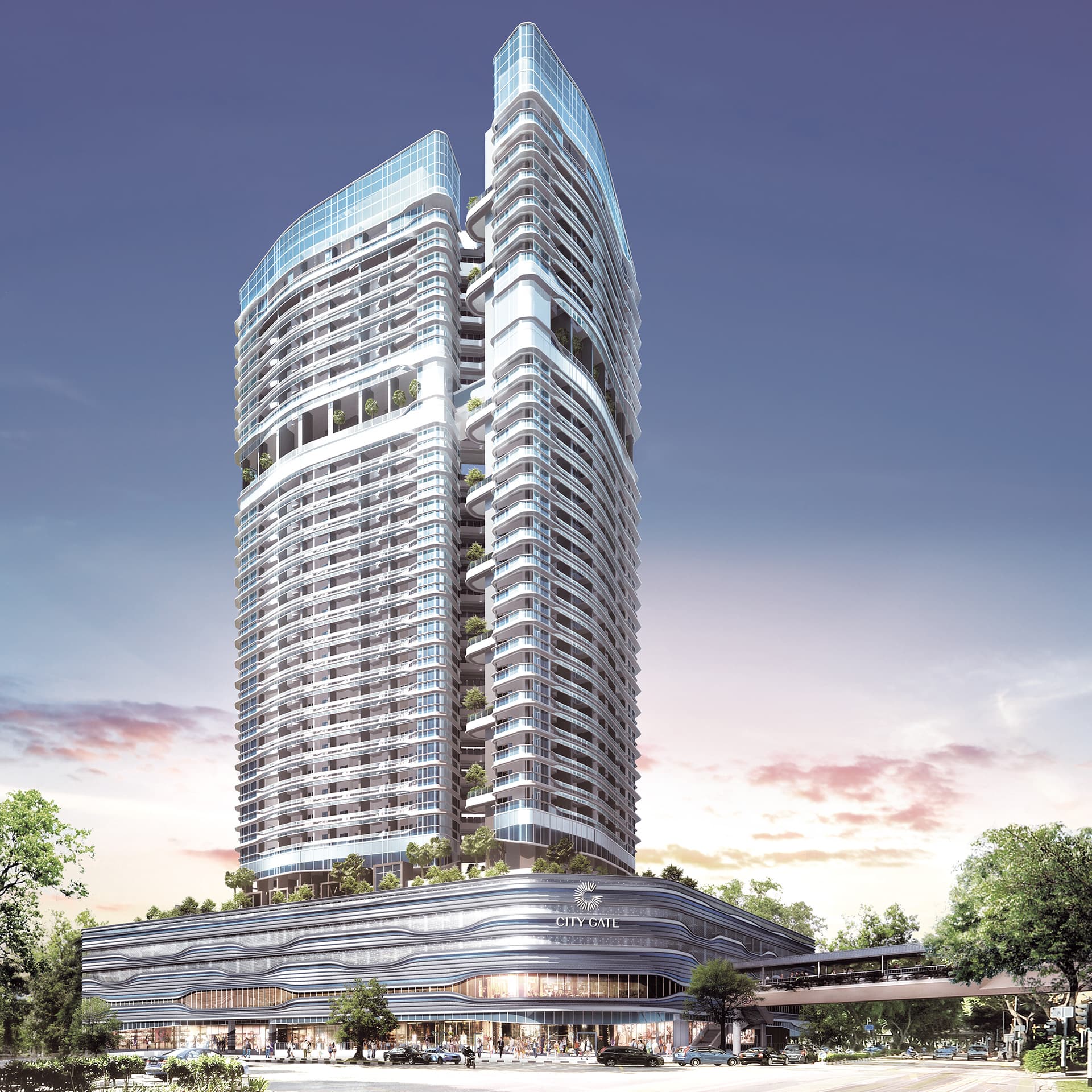 City Gate — the 30-storey mixed-use tower on 371 Beach Road, seen from the street