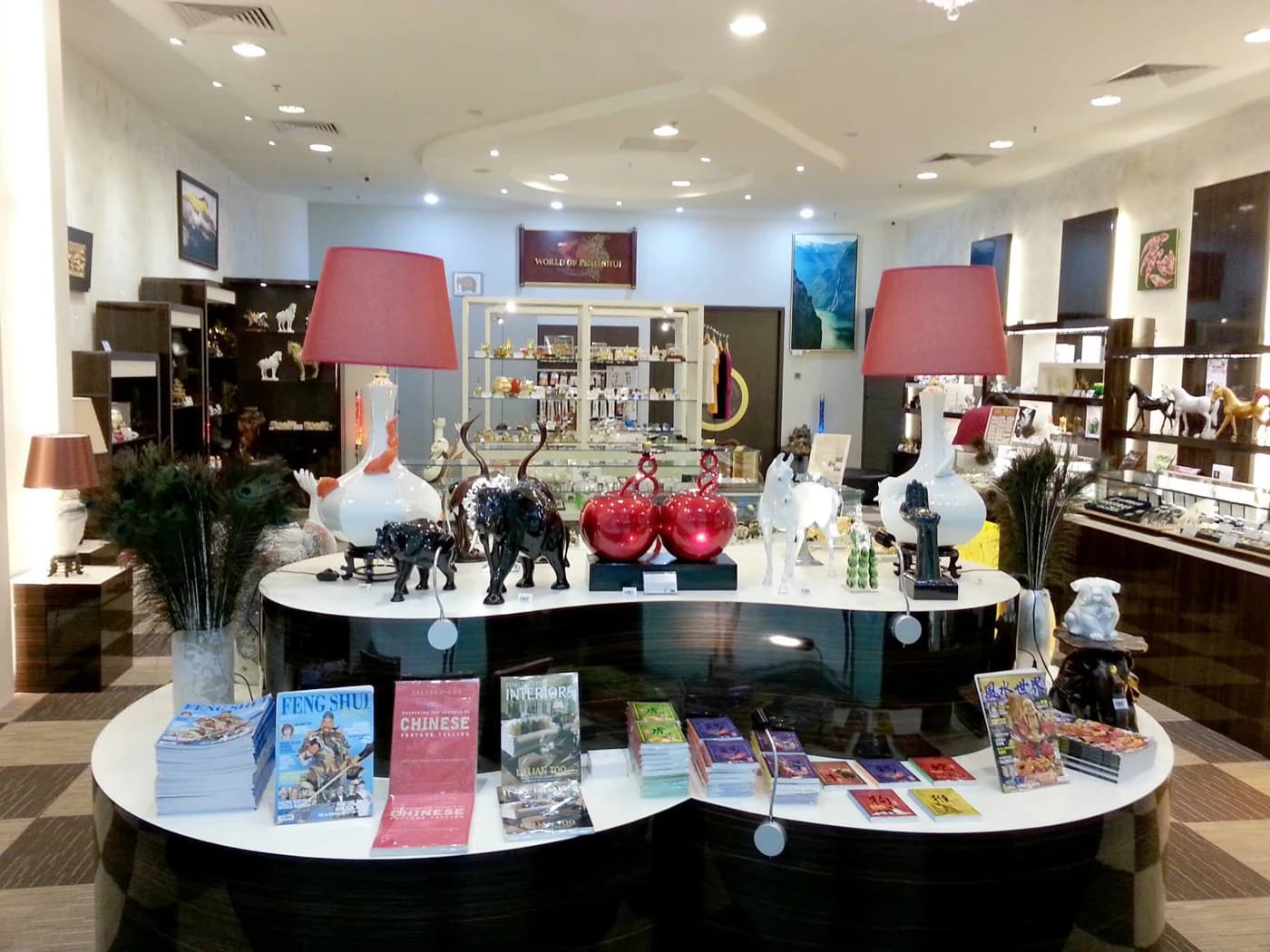 The World of Feng Shui window display at City Gate, filled with feng shui figures and ornaments