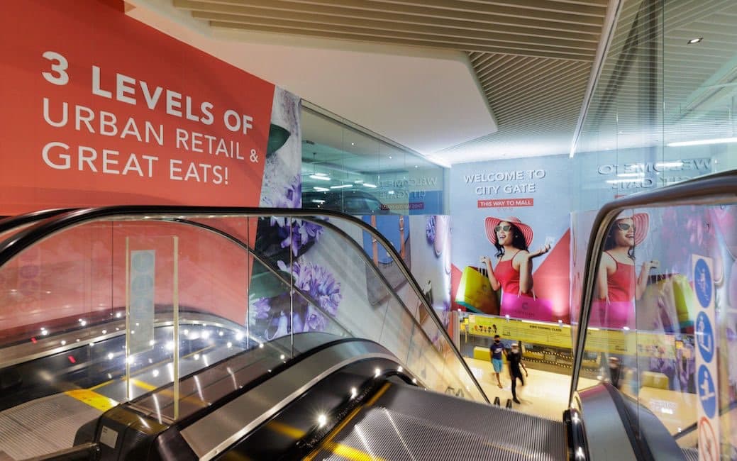 The City Gate atrium, three levels of urban retail and eateries